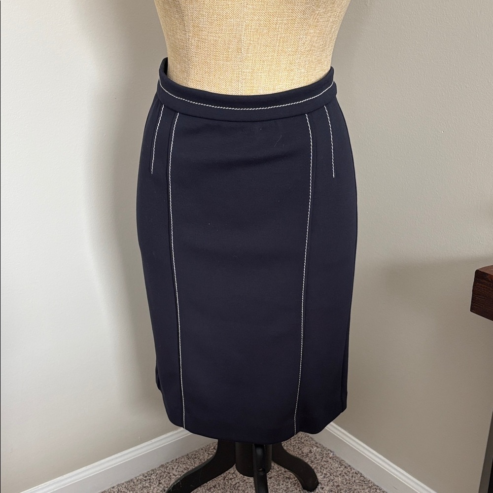 Ann Taylor Navy Pencil Skirt with White Stitching